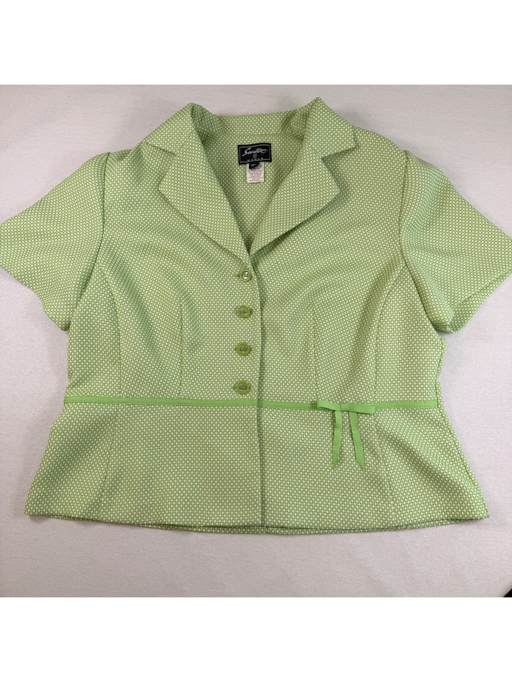 VTG Sweet Suit Woman Green Textured Short Sleeve Blazer 18W